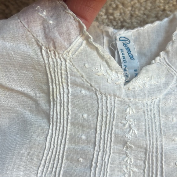 Vintage Pemae White Handmade Embroidered Baby Dress Size 6 Months - Picture 8 of 8